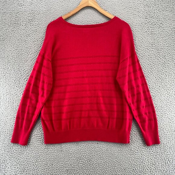 Chicos Sweater Womens 1 US Medium Red Zenergy Cotton Cashmere Blend Lurex Stripe - Picture 3 of 9